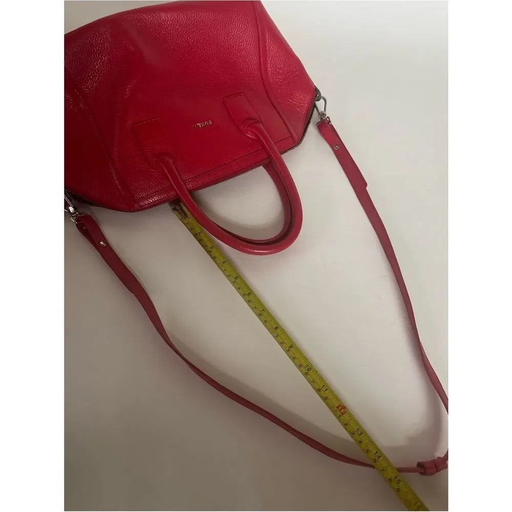 Furla Alice Pebbled Leather Satchel Handbag ~Removable Crossbody Strap in Red
